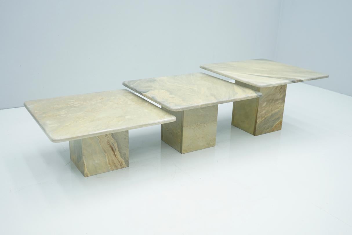 Nice set of three marble side or coffee tables in different height. Beautiful color. Very god condition.

Measurements:

Height 30 x depth 59.5 x width 59.5 cm
Height 35 x depth 59.5 x width 59.5 cm
Height 40 x depth 59.5 x width 59.5 cm.