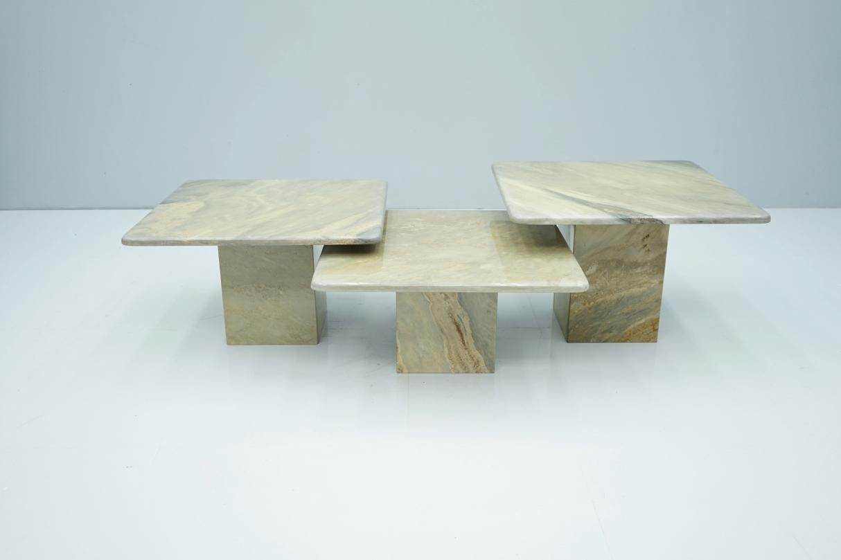 Mid-Century Modern Set of Three Marble Side Tables Coffee Table, 1970s