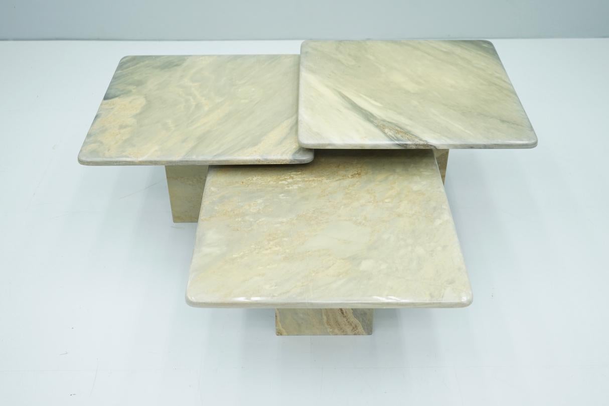 European Set of Three Marble Side Tables Coffee Table, 1970s