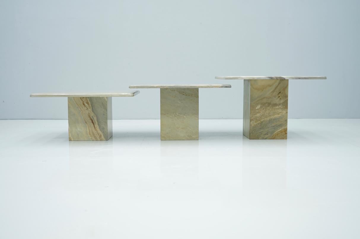 Set of Three Marble Side Tables Coffee Table, 1970s 1