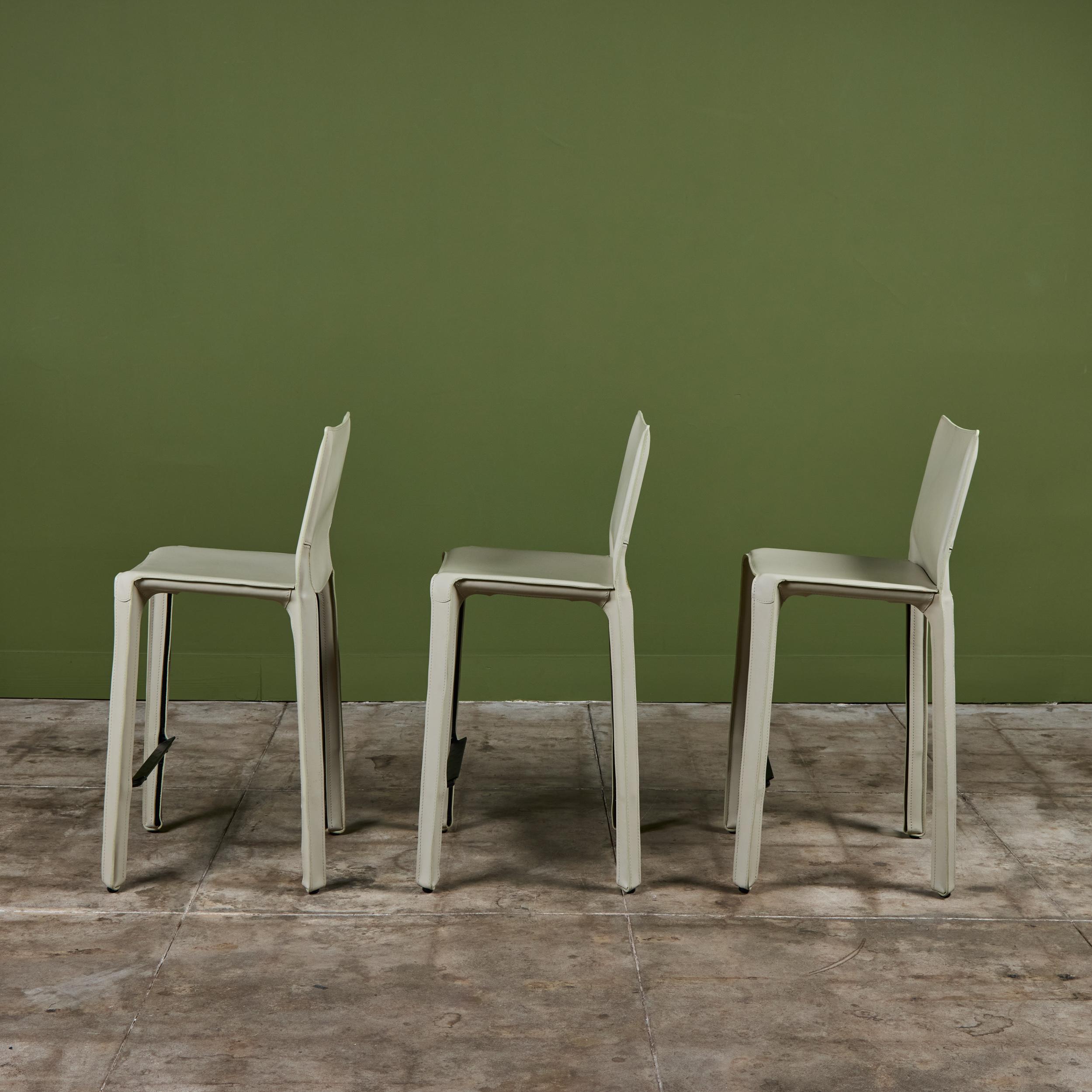 Set of Three Mario Bellini Cab Counter Stools for Cassina In Good Condition For Sale In Los Angeles, CA