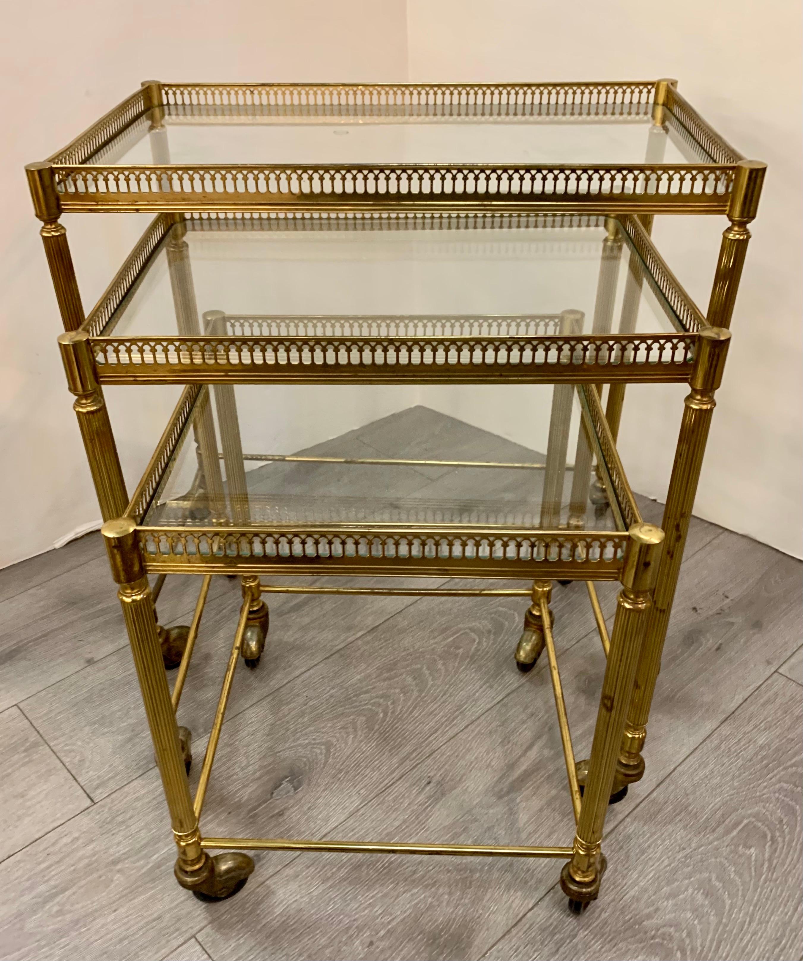 20th Century Set of Three Mastercraft Brass and Glass Nesting Tables