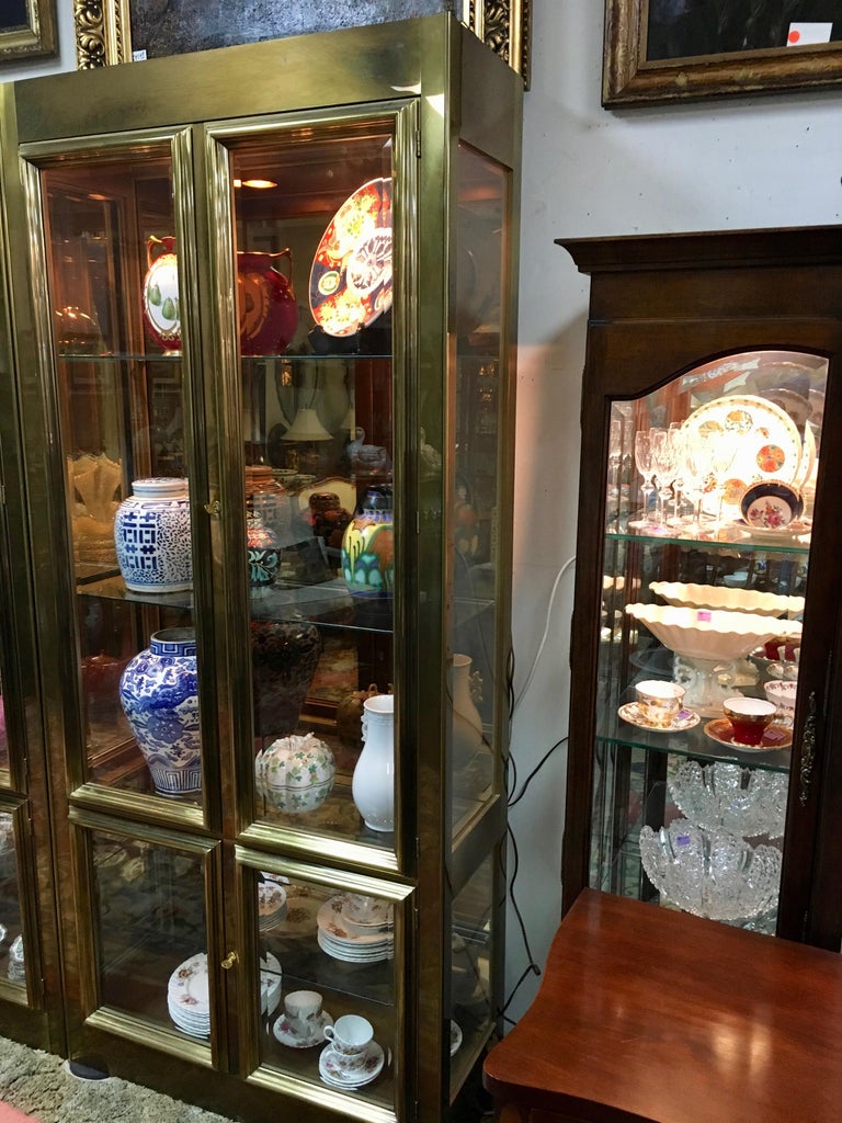 Set of Three Mastercraft Brass Vitrines Display Cabinets at 1stDibs