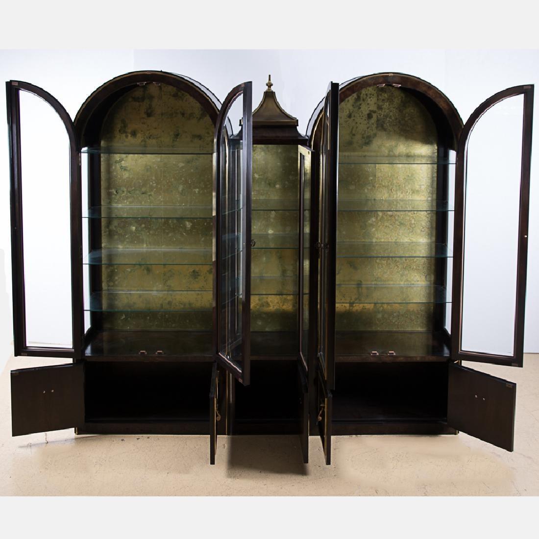 Mid-Century Modern Set of Three Mastercraft Burled Wood & Brass Vitrine Cabinets by William Doezema