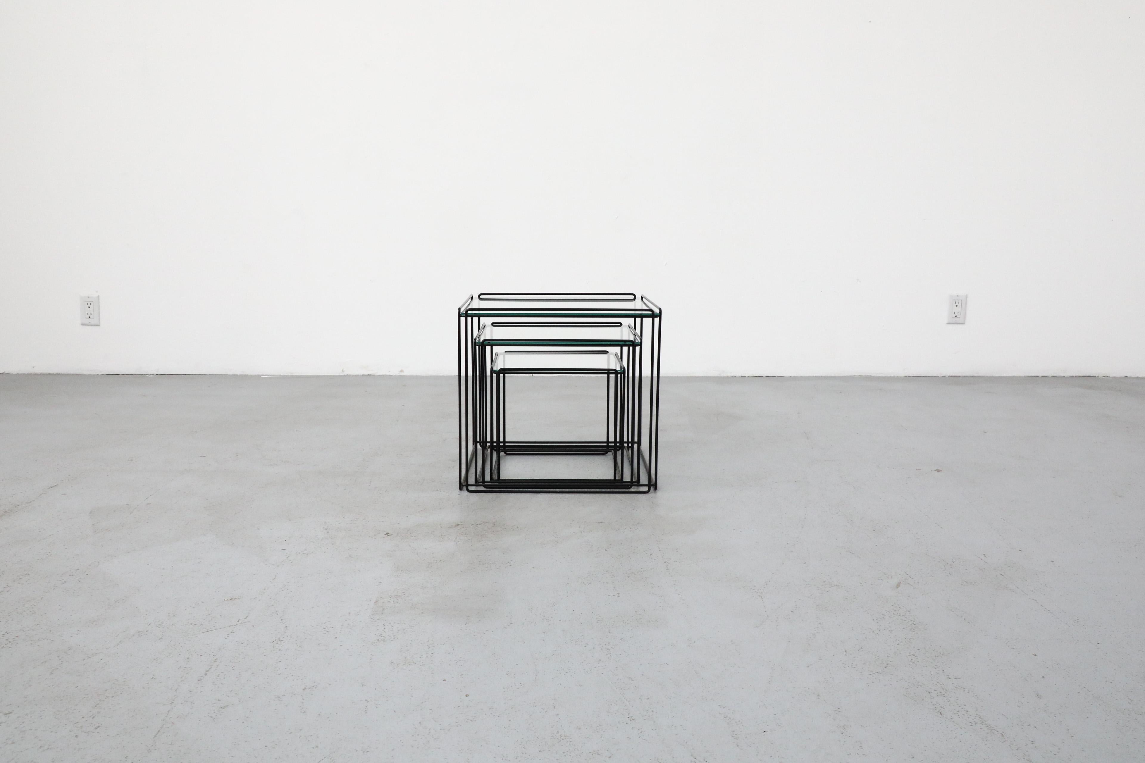 Minimalist Set of Three Max Sauze 'Isocele' Black Framed Nesting Tables for Atrow For Sale