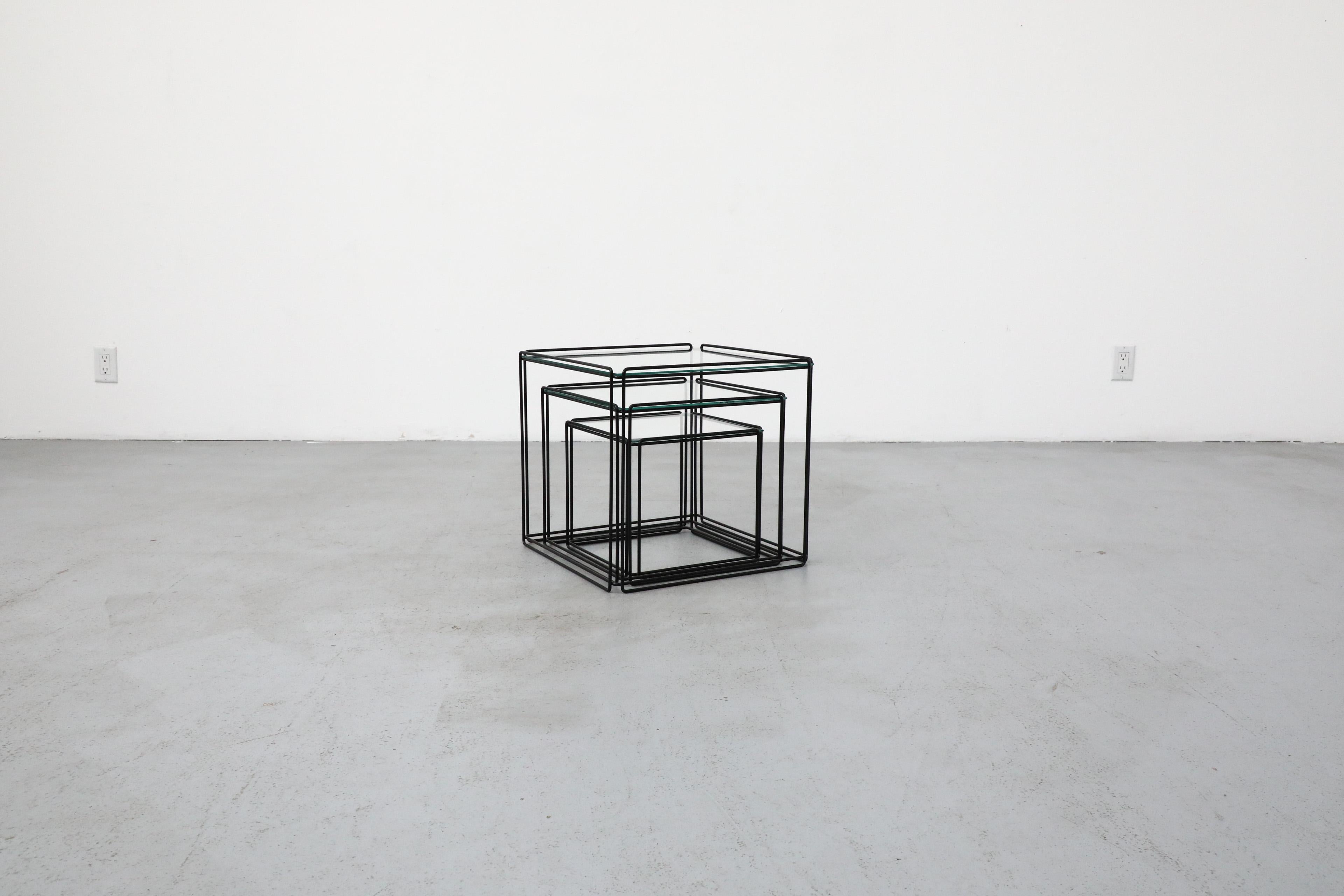 French Set of Three Max Sauze 'Isocele' Black Framed Nesting Tables for Atrow For Sale