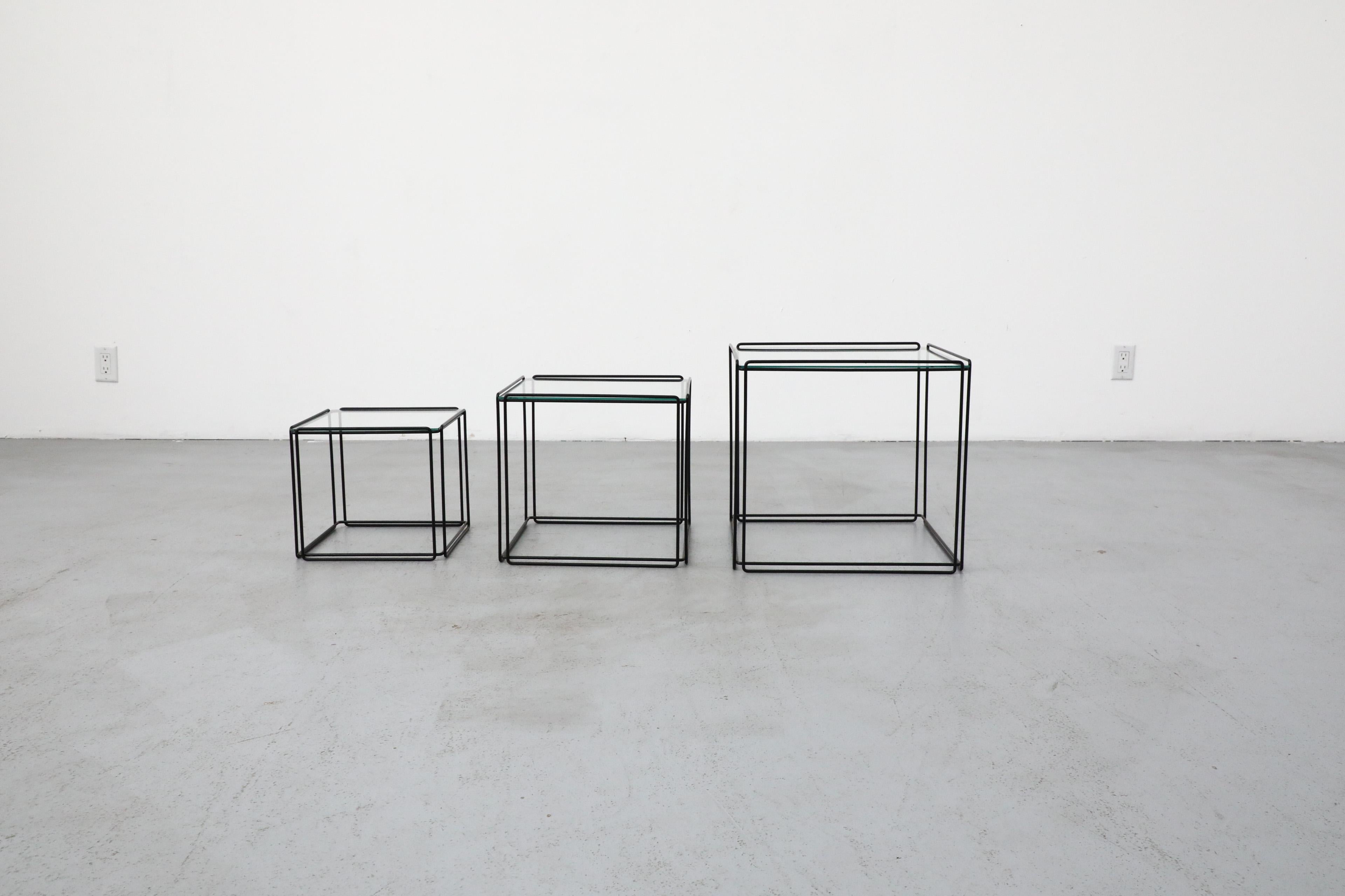 Enameled Set of Three Max Sauze 'Isocele' Black Framed Nesting Tables for Atrow For Sale