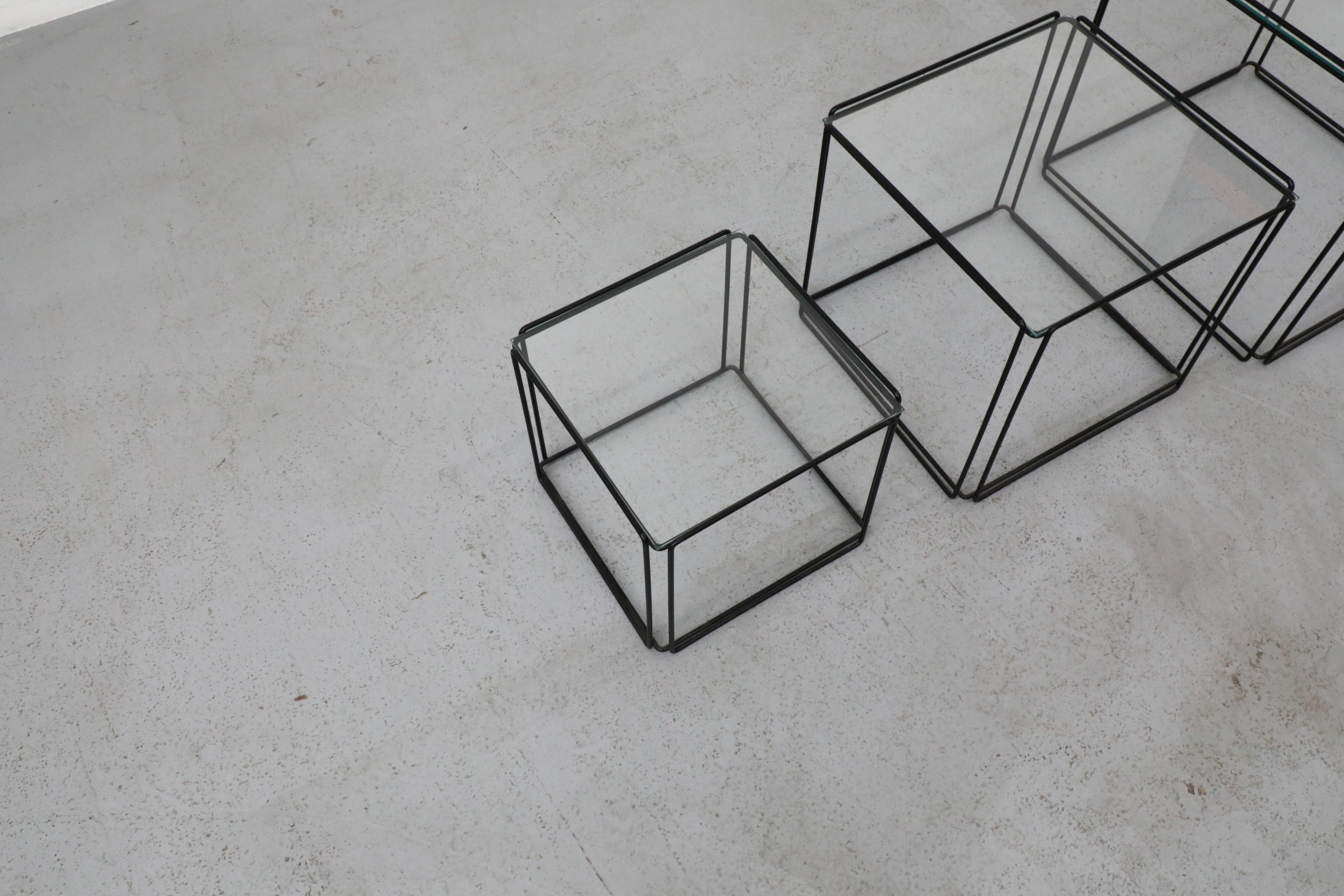 Late 20th Century Set of Three Max Sauze 'Isocele' Black Framed Nesting Tables for Atrow For Sale
