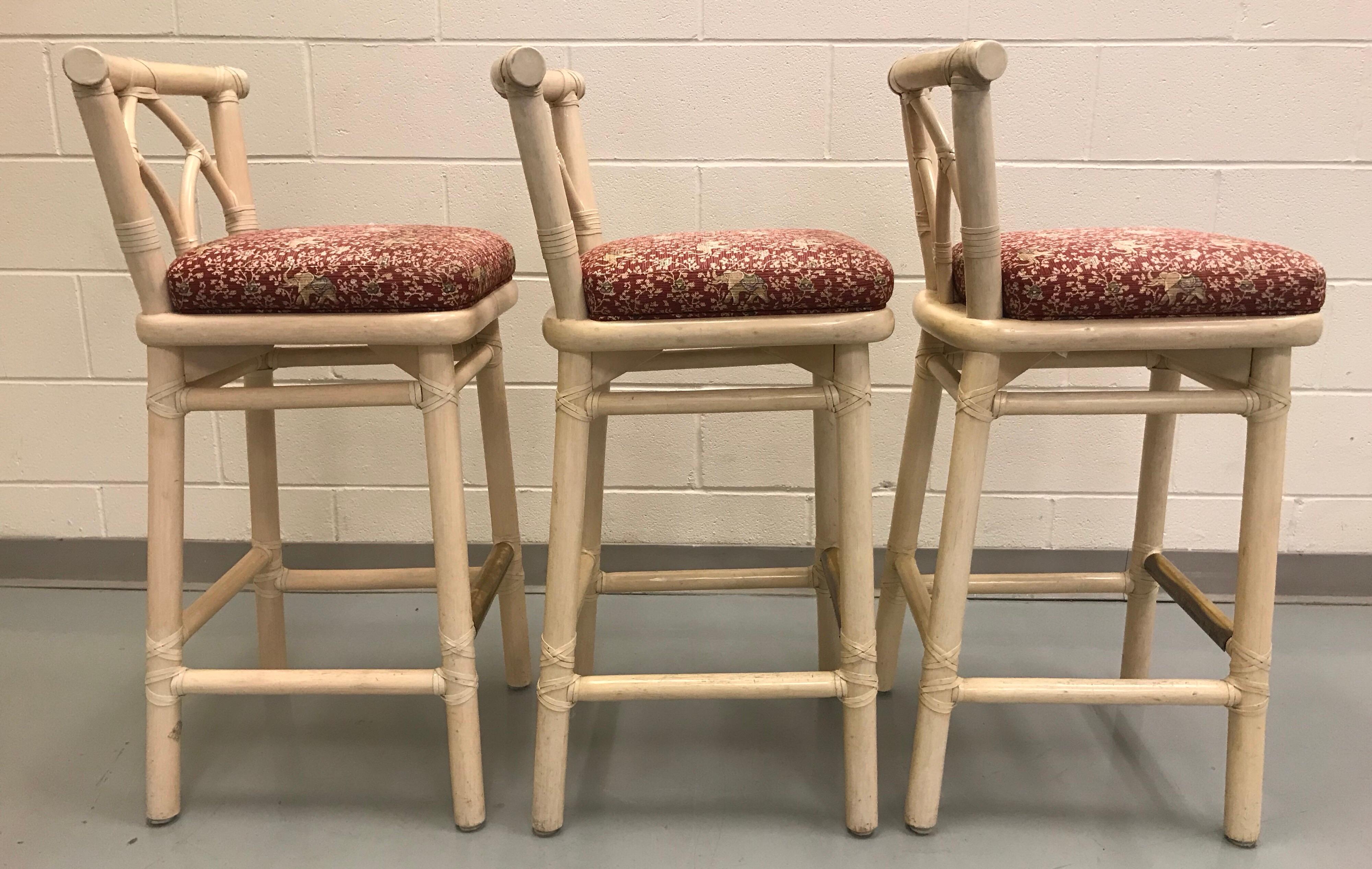 Set of Three McGuire Bar or Counter Stools 4