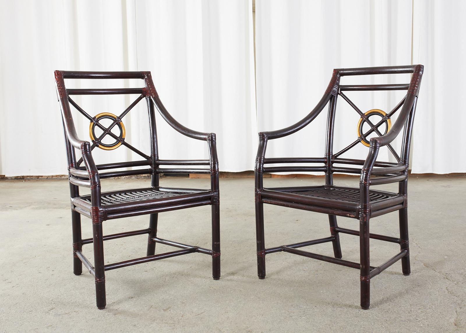 Set of Three McGuire Lacquered Target Dining Armchairs 4
