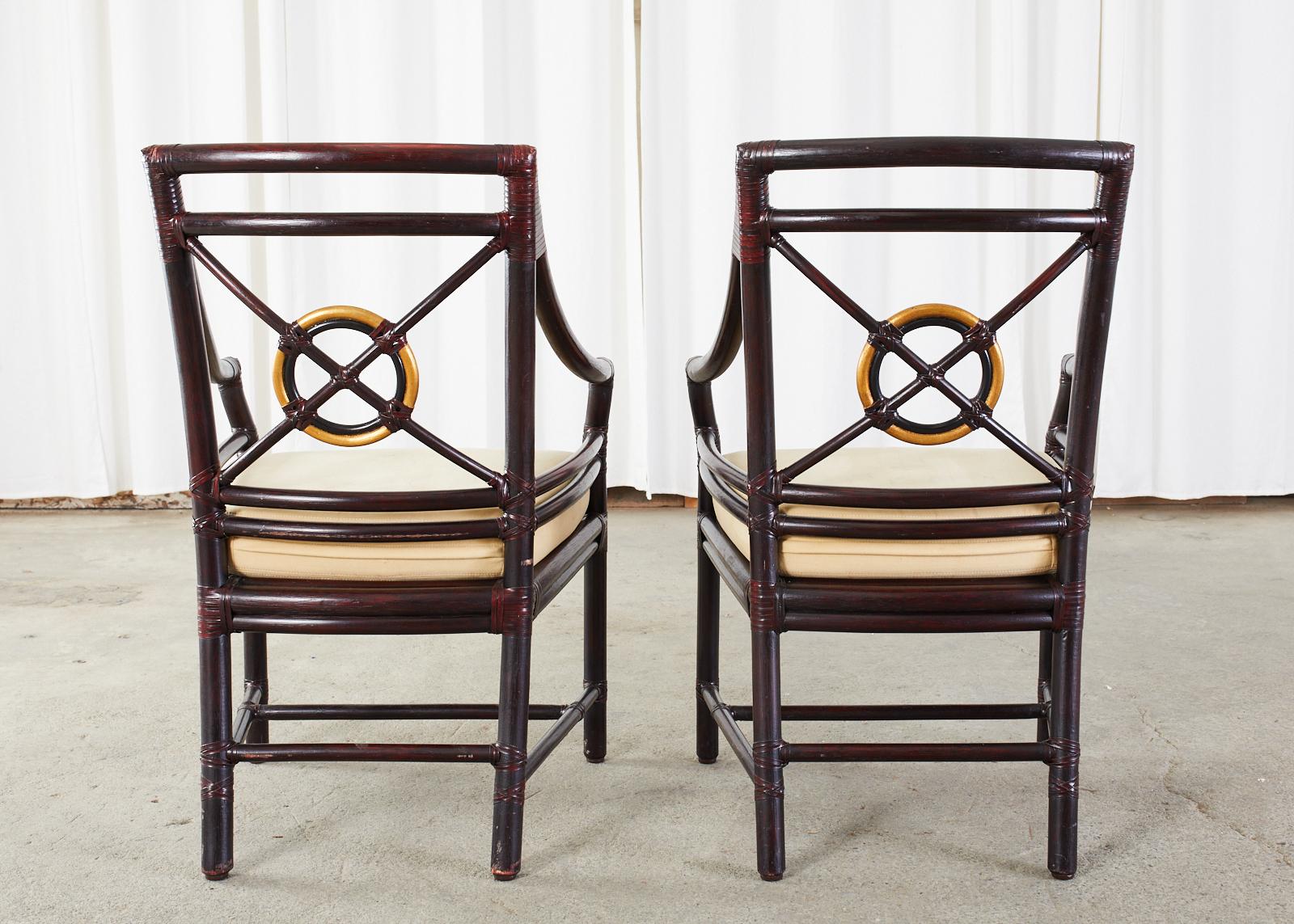 Set of Three McGuire Lacquered Target Dining Armchairs 11