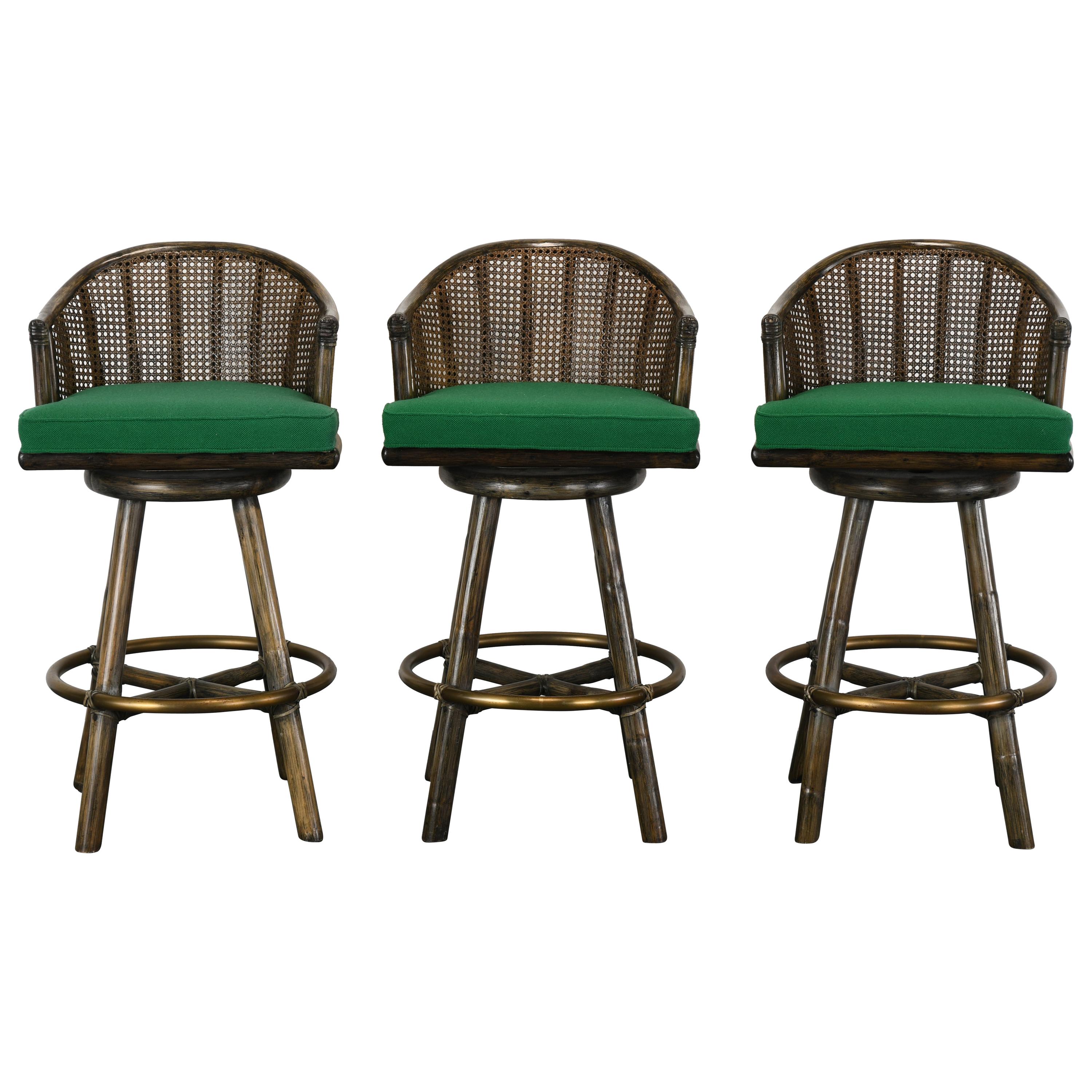 Set of Three McGuire Rattan Bar Stools, 1970s For Sale at 1stDibs