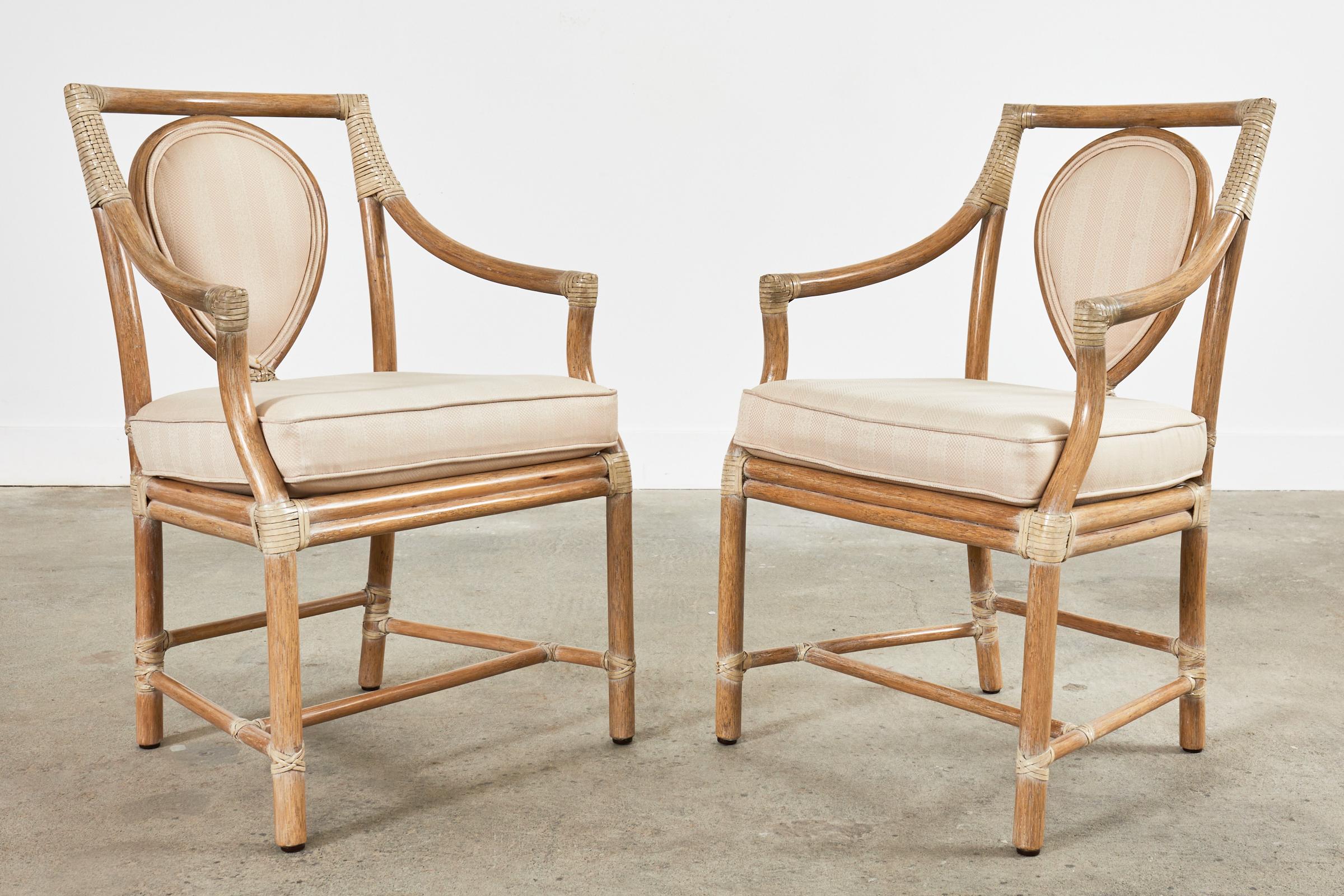 20th Century Set of Three McGuire Rattan Leona Loop Back Dining Armchairs For Sale