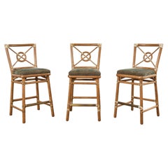 Set of Three McGuire Rattan Target Design Counter Barstools