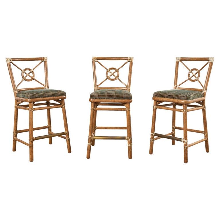 Set of Three McGuire Rattan Target Design Counter Barstools at 1stDibs