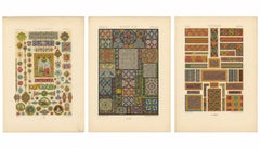 Ensemble de trois chromolithographies représentant des motifs médiévaux, celtiques et de la Renaissance, 1873
