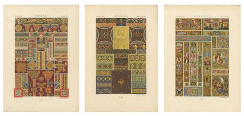 Set of Three Medieval & Renaissance Ornament Chromolithographs, c.1873