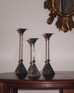 Set of Three Memphis Style Bronze Candlesticks by Christian de Beaumont