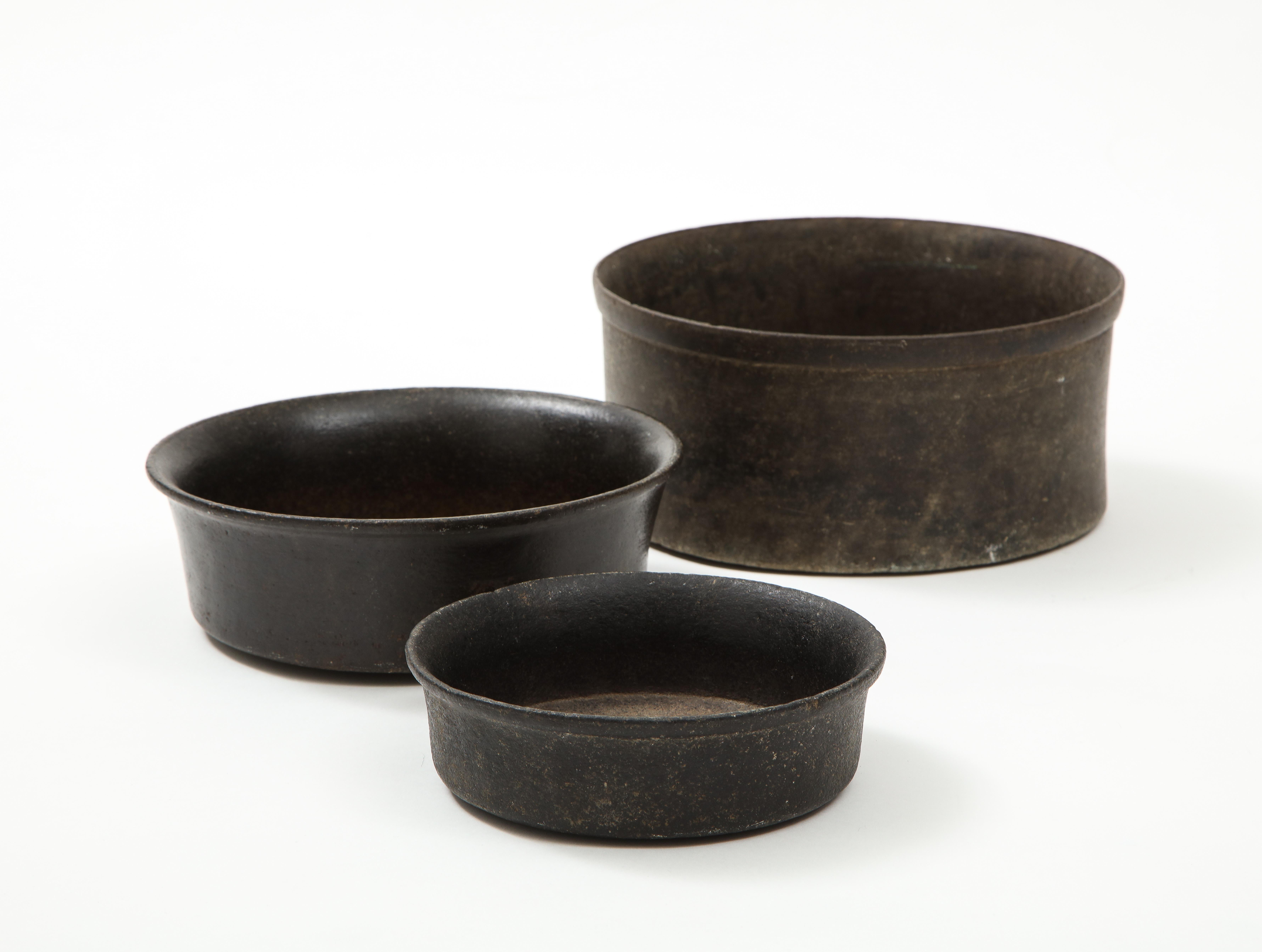 Set of three Mesoamerican bowls, (PreColumbian/Chauvin) 900 B.C. - 1500 A.D.
Stone, hand-carved

Measures: Height 2 diameter 7 in.
Height 3 diameter 9 in.
Height 4.25 diameter 9.5 in.
  