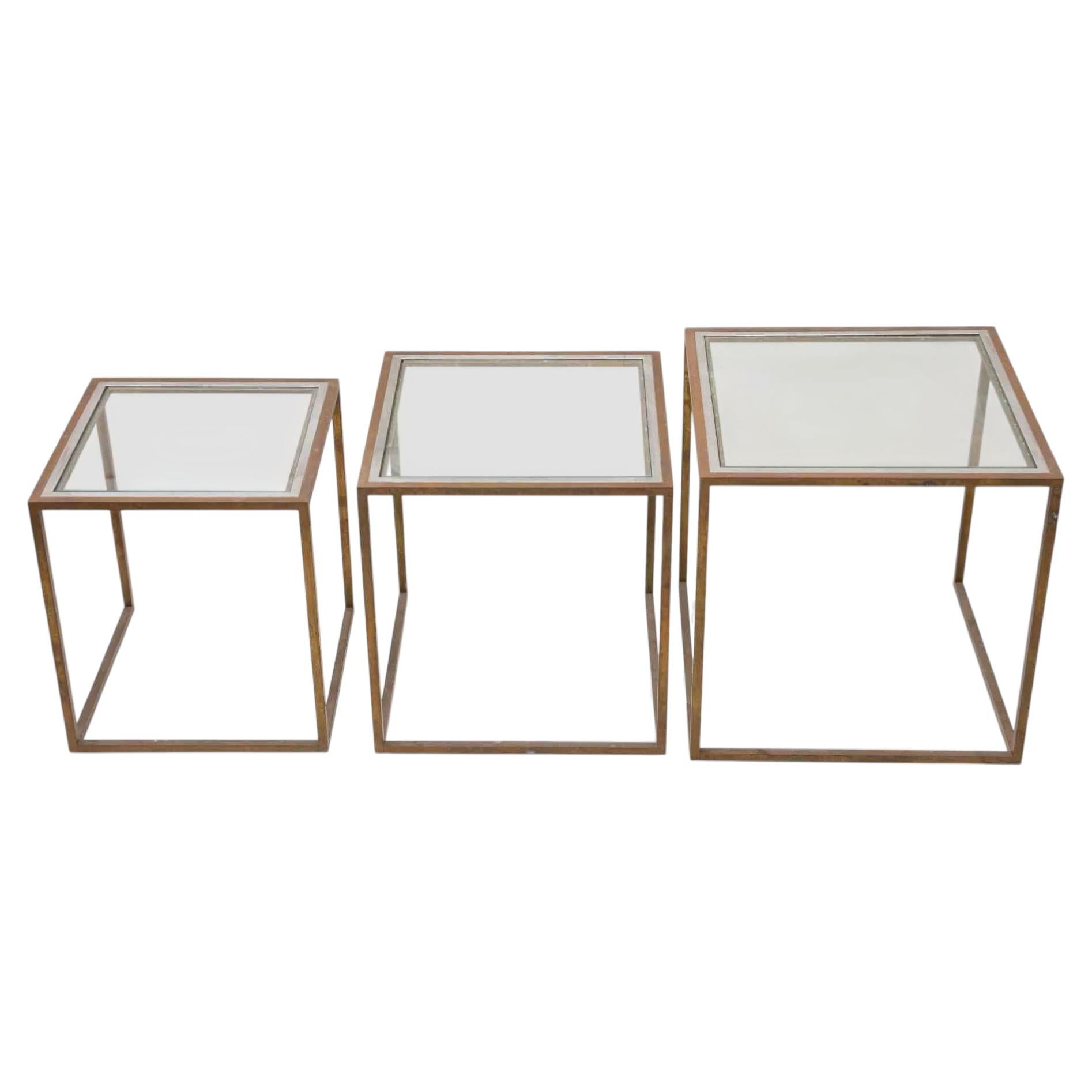 Set of Three Metal and Glass Nesting Tables - 1970s