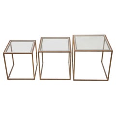 Set of Three Metal and Glass Nesting Tables - 1970s
