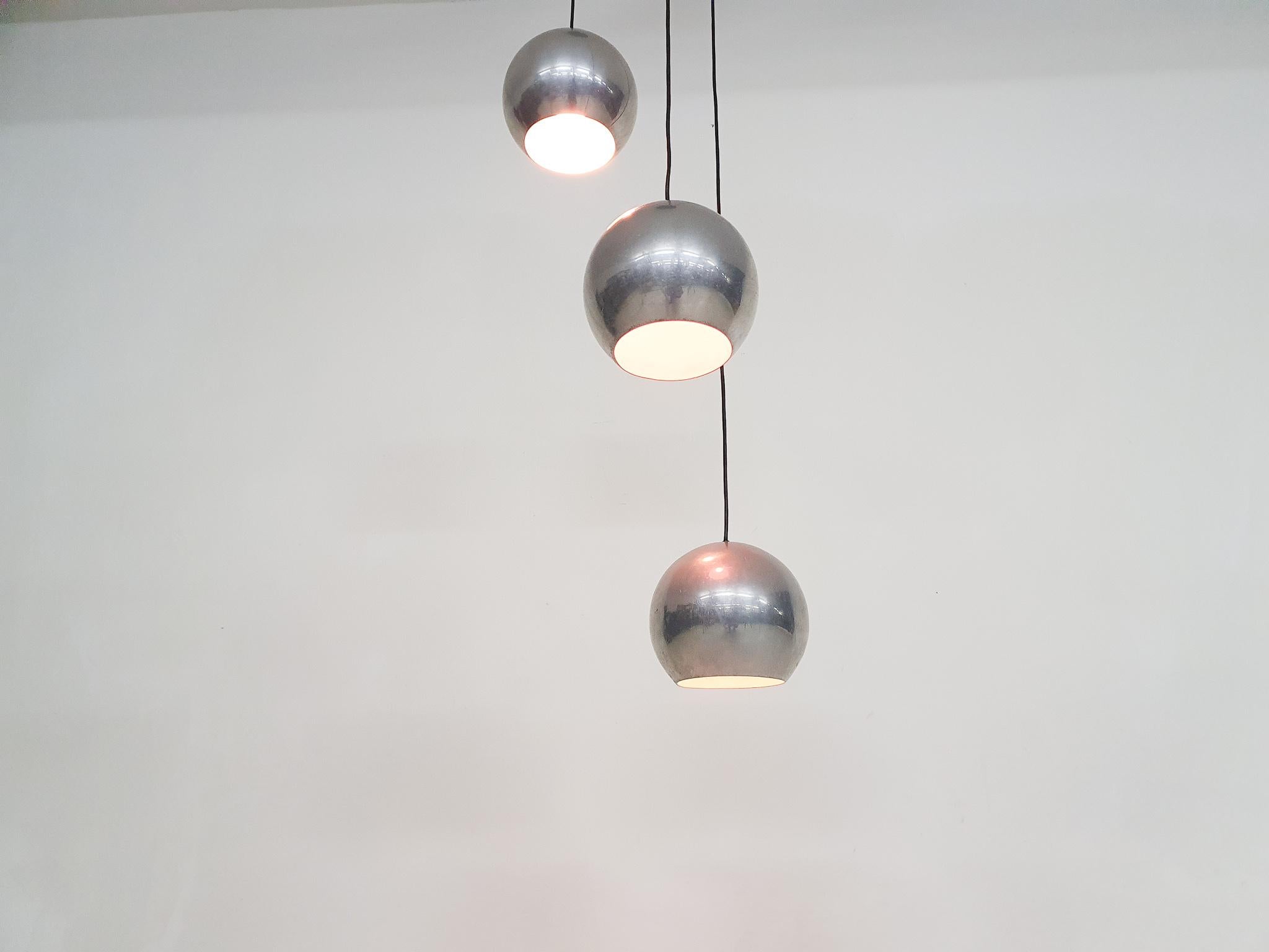 Mid-Century Modern Set of Three Metal Globes Light, the Netherlands, 1960's For Sale