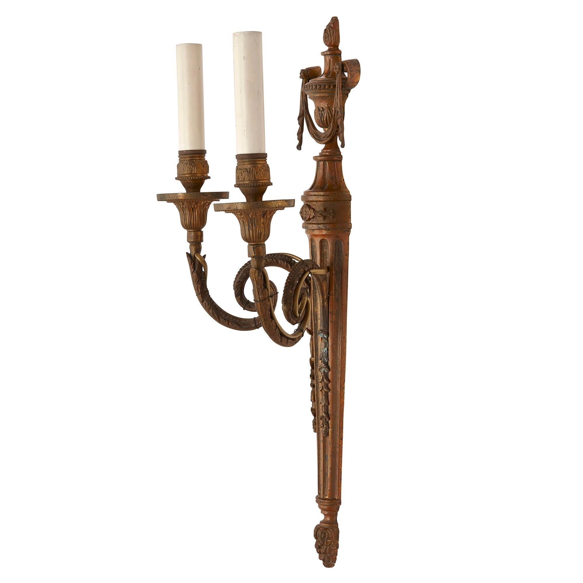20th Century Set of Three Metal Sconces in the Neoclassical Style For Sale
