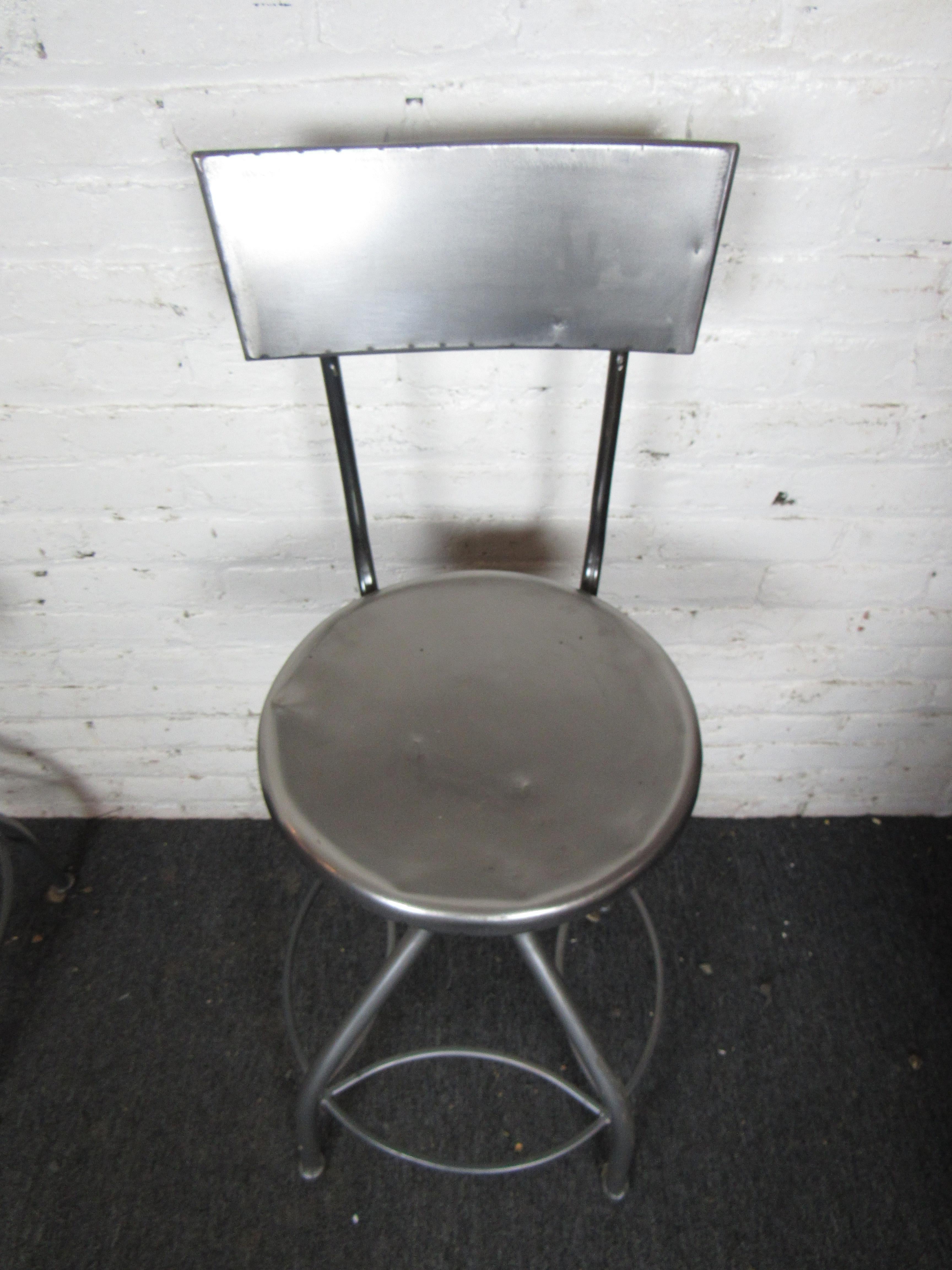 Mid-Century Modern Set of Three Metal Vintage Barstools