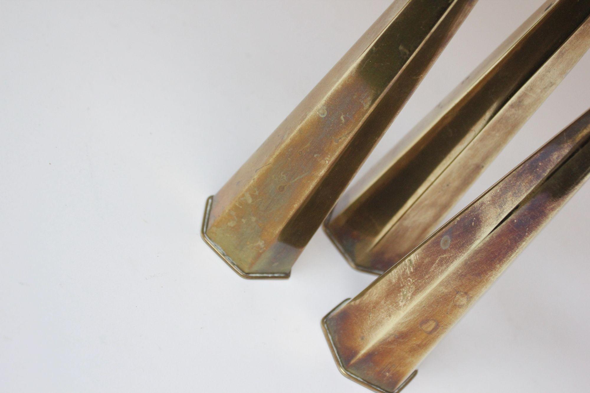 Set of Three Mexican Modernist Hexagonal-Form Brass Candlesticks 5