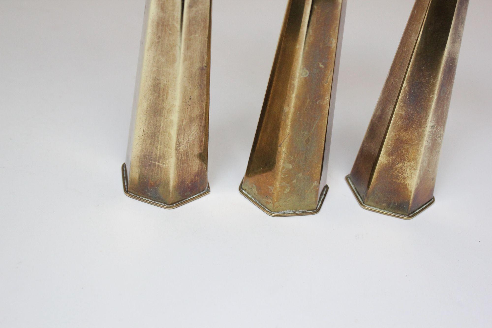 Set of Three Mexican Modernist Hexagonal-Form Brass Candlesticks 6