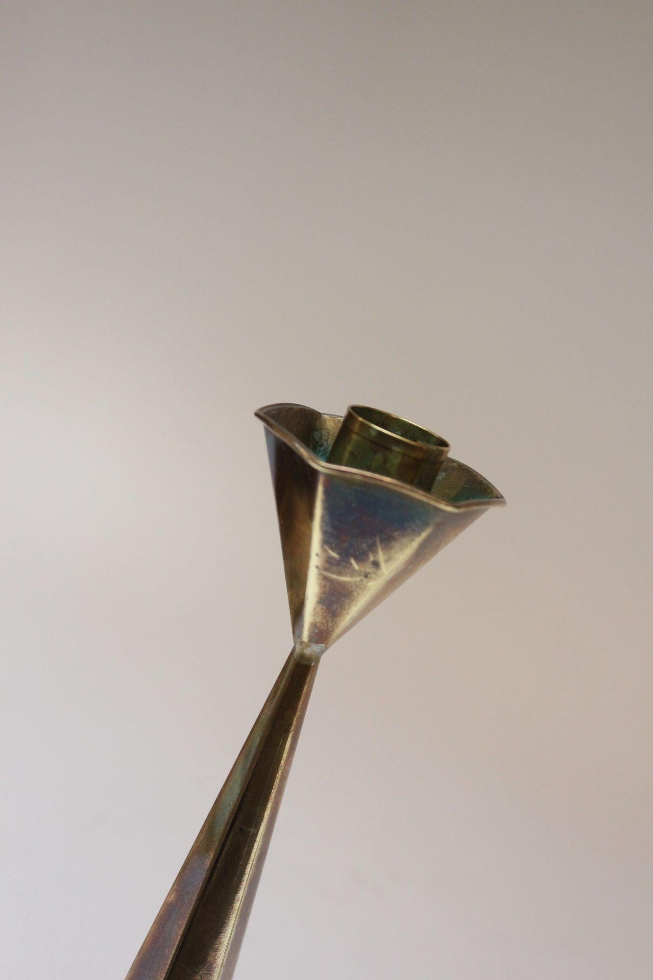 Set of Three Mexican Modernist Hexagonal-Form Brass Candlesticks 1