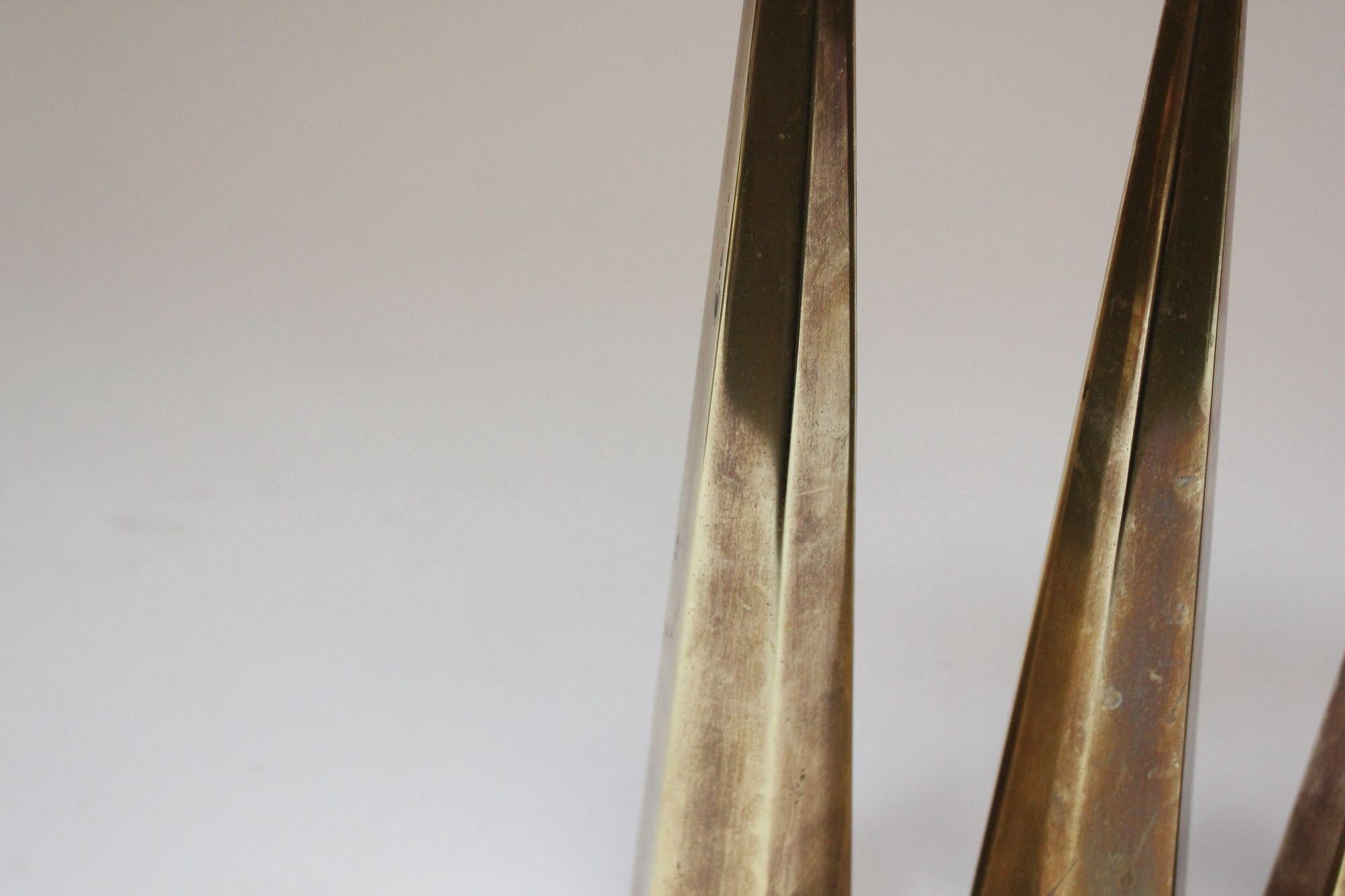 Set of Three Mexican Modernist Hexagonal-Form Brass Candlesticks 4