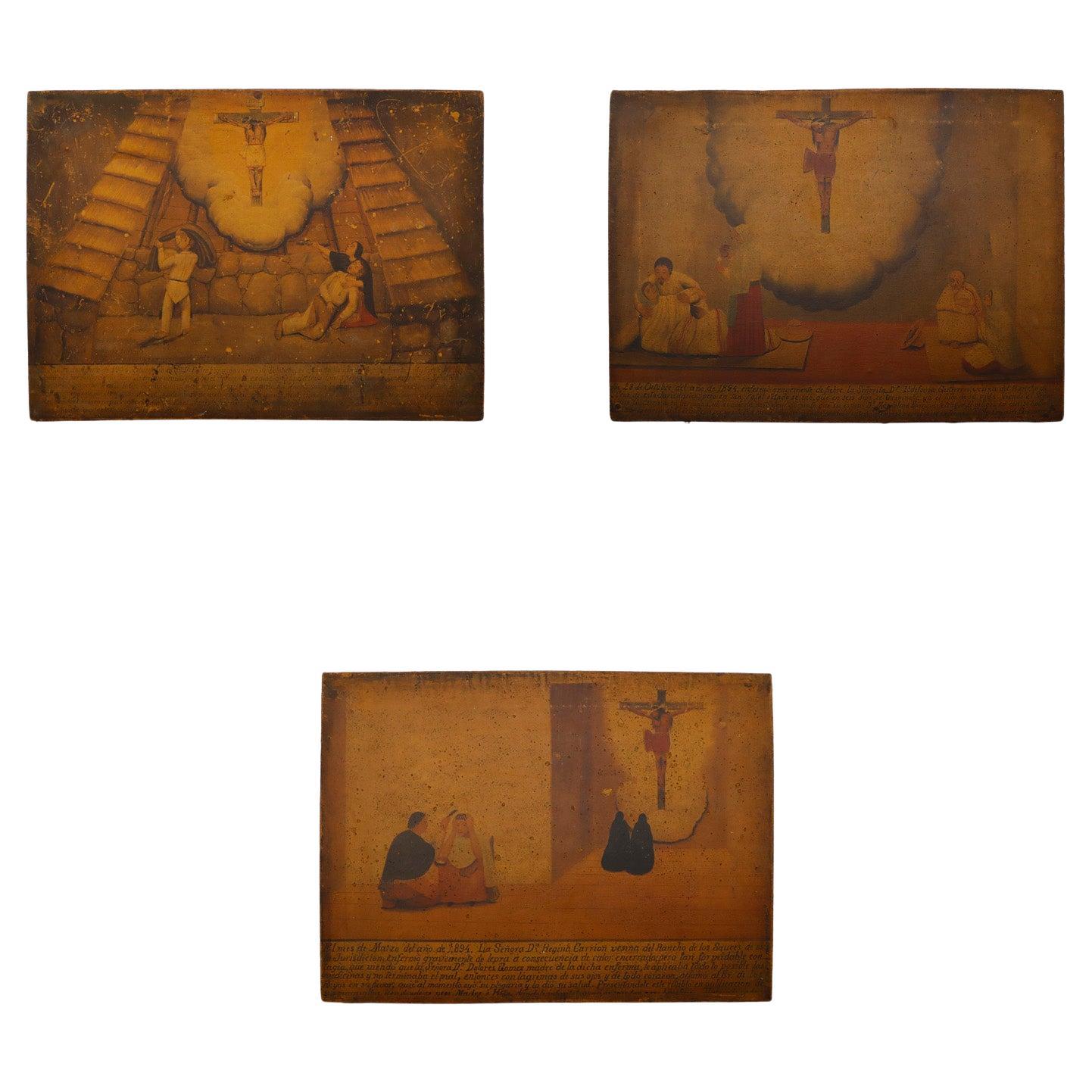 Set of three Mexican Retablos "Exvotos"