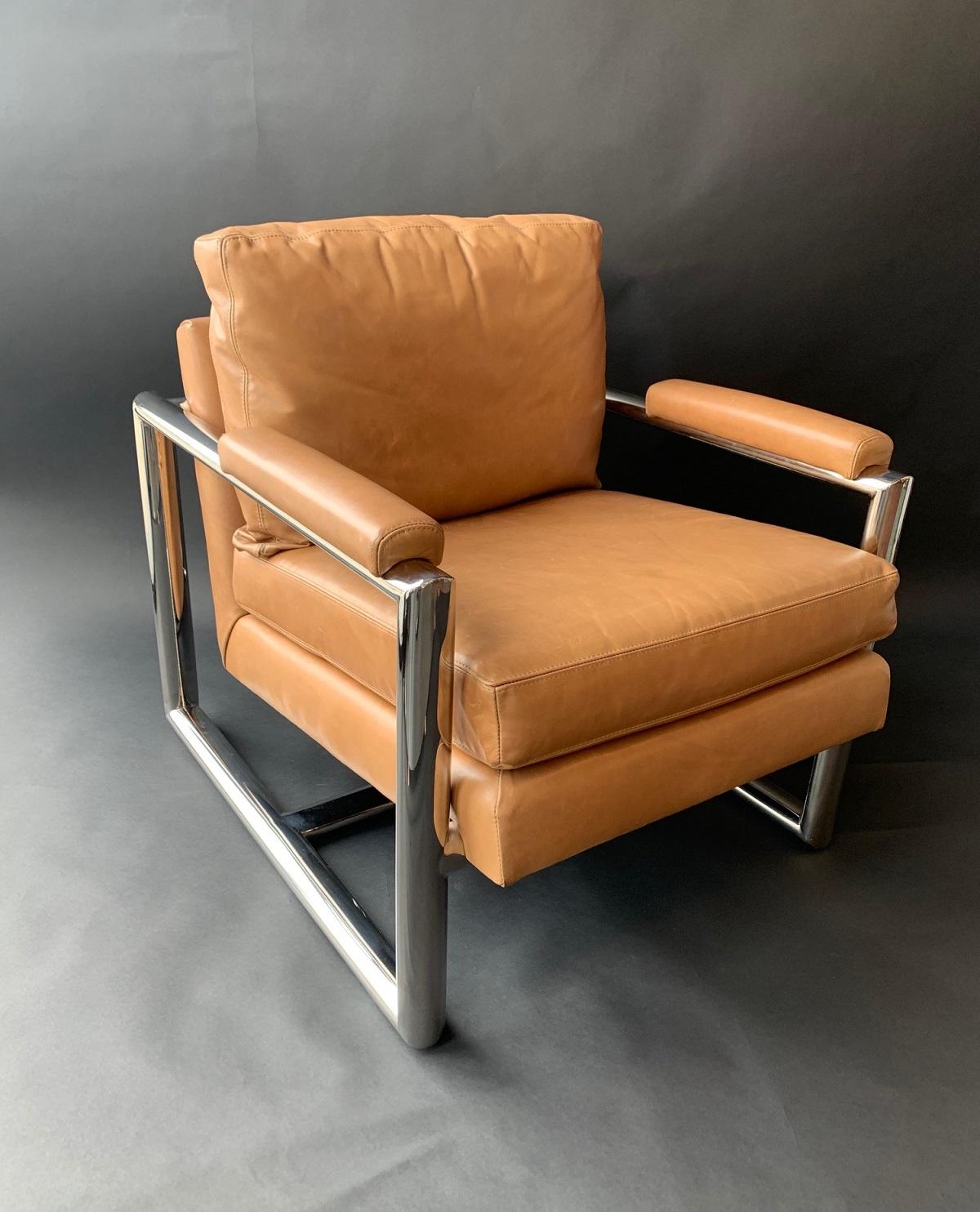 Set of Three Mitchell Gold + Bob Williams Chrome Armchairs In Good Condition In Los Angeles, CA