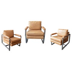 Set of Three Mitchell Gold + Bob Williams Chrome Armchairs