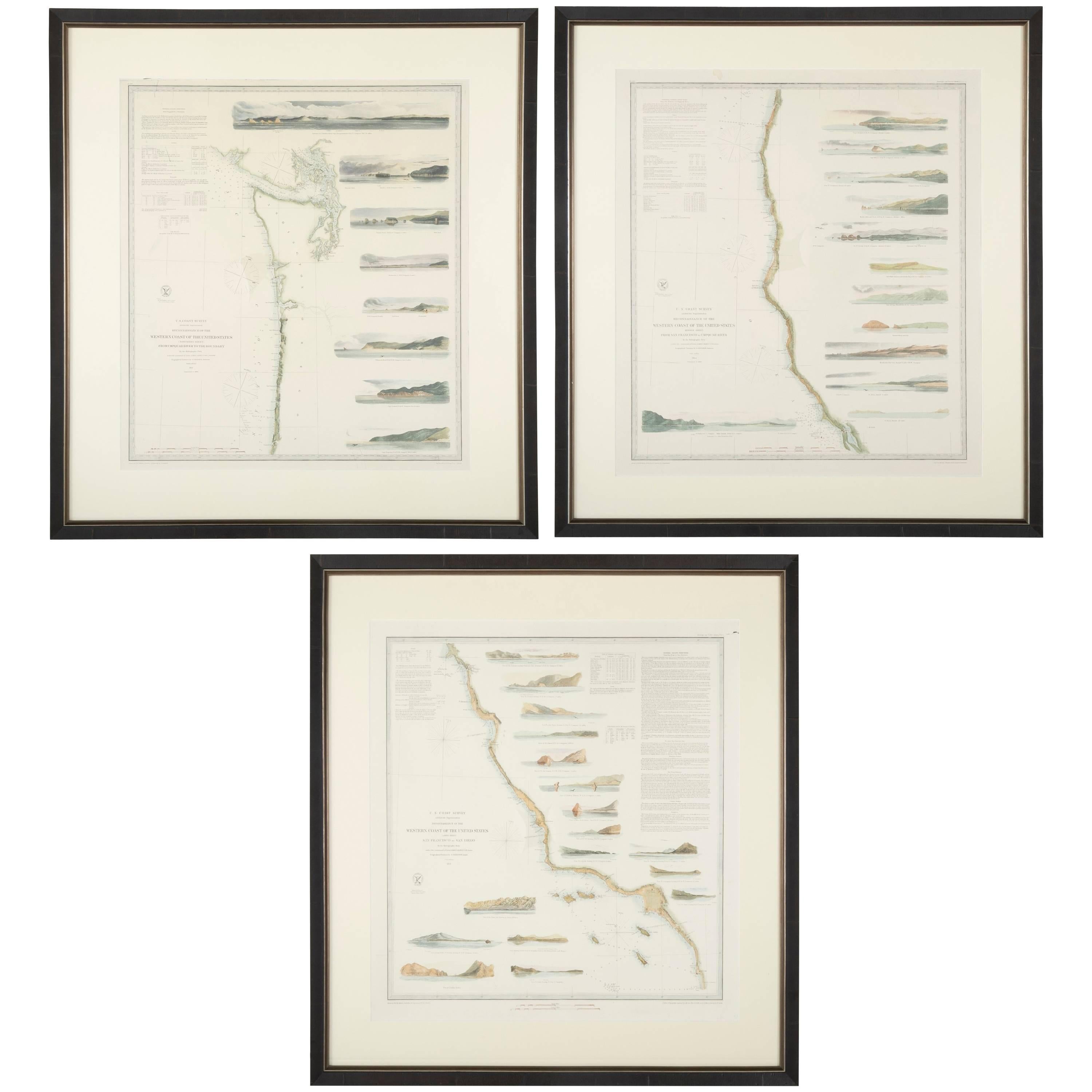 Set of Three Mid 19th Century Charts of the California Coast