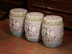 Set of Three Mid-20th Century Chinese Famille Rose Porcelain Garden Seats