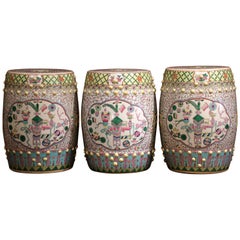 Set of Three Mid-20th Century Chinese Famille Rose Porcelain Garden Seats