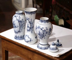 Set of Three Mid-20th Century Dutch Blue and White Delft Ginger Jars and Vase