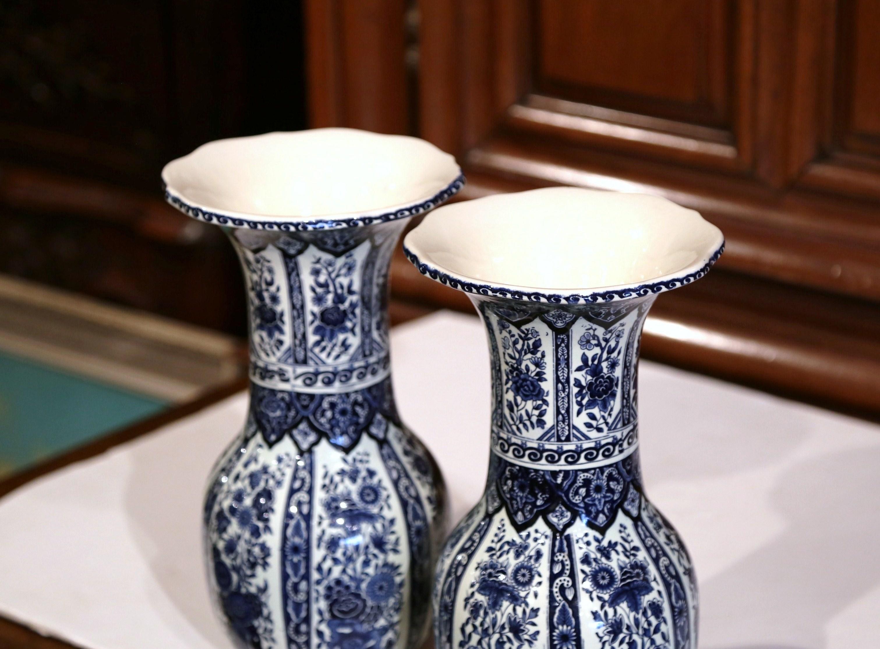 Set of Three Mid-20th Century Dutch Blue and White Delft Vases and Matching Jar 4
