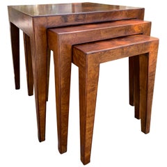 Set of Three Mid-20th Century Italian Square Burled Wood Nesting Tables