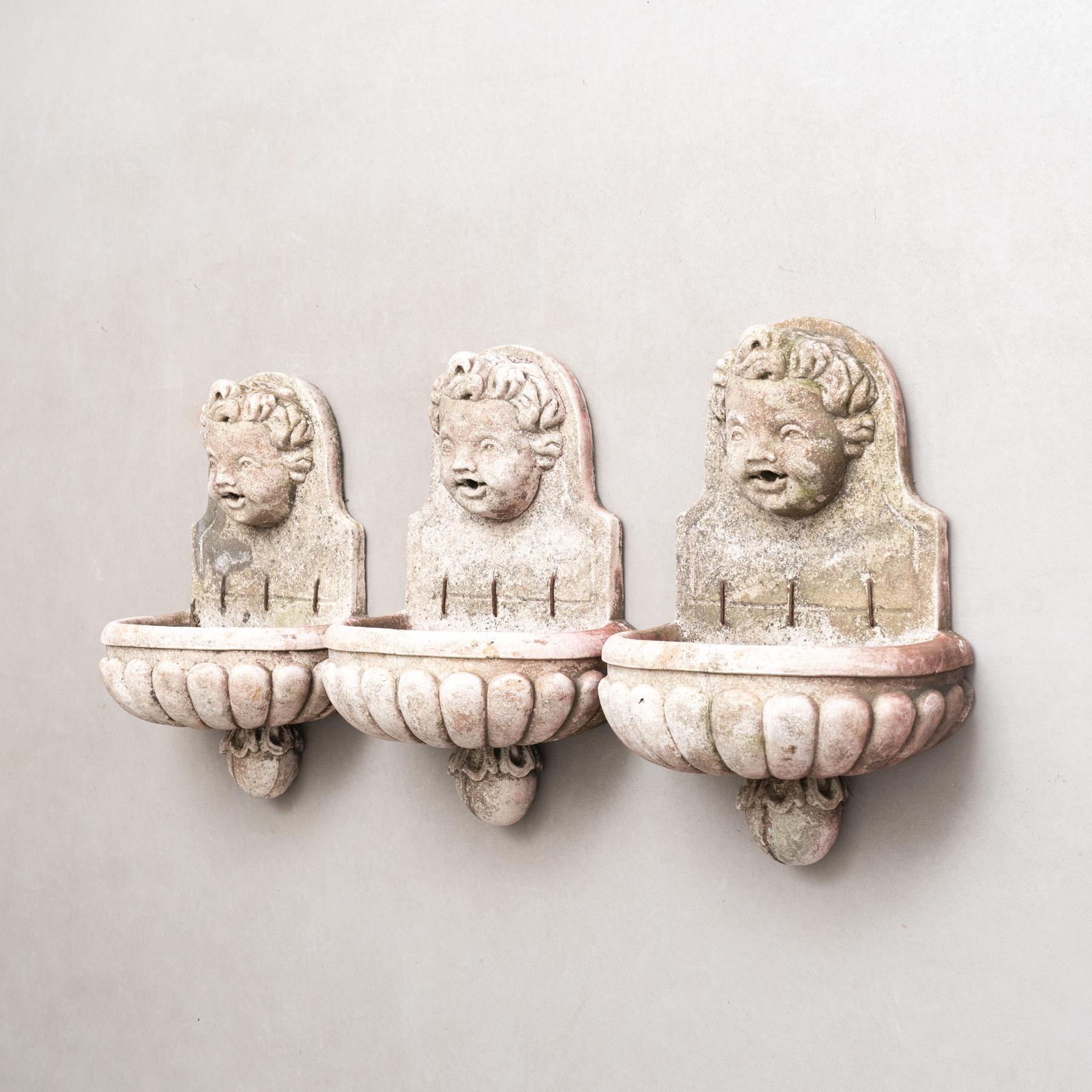 Spanish Set of Three Mid 20th Century Outdoor Wall Fountains, circa 1950 For Sale