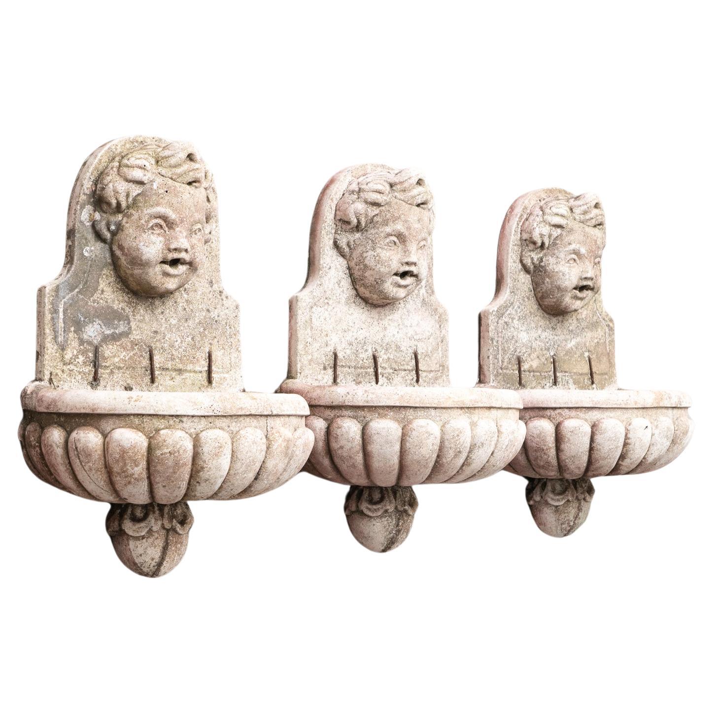 Set of Three Mid 20th Century Outdoor Wall Fountains, circa 1950