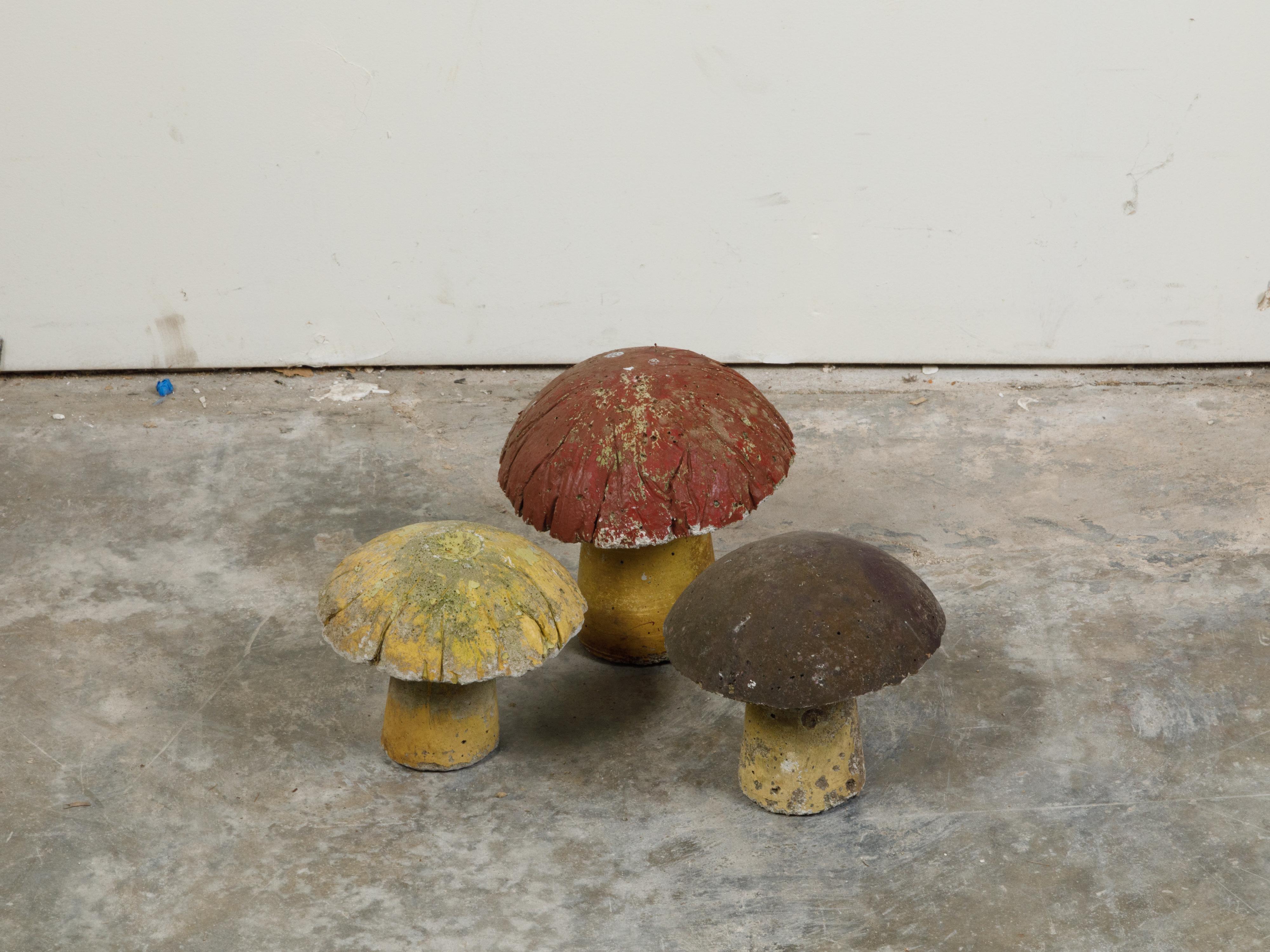 painted concrete mushrooms