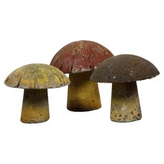 Set of Three Mid-Century American Concrete Mushrooms with Distressed Appearance