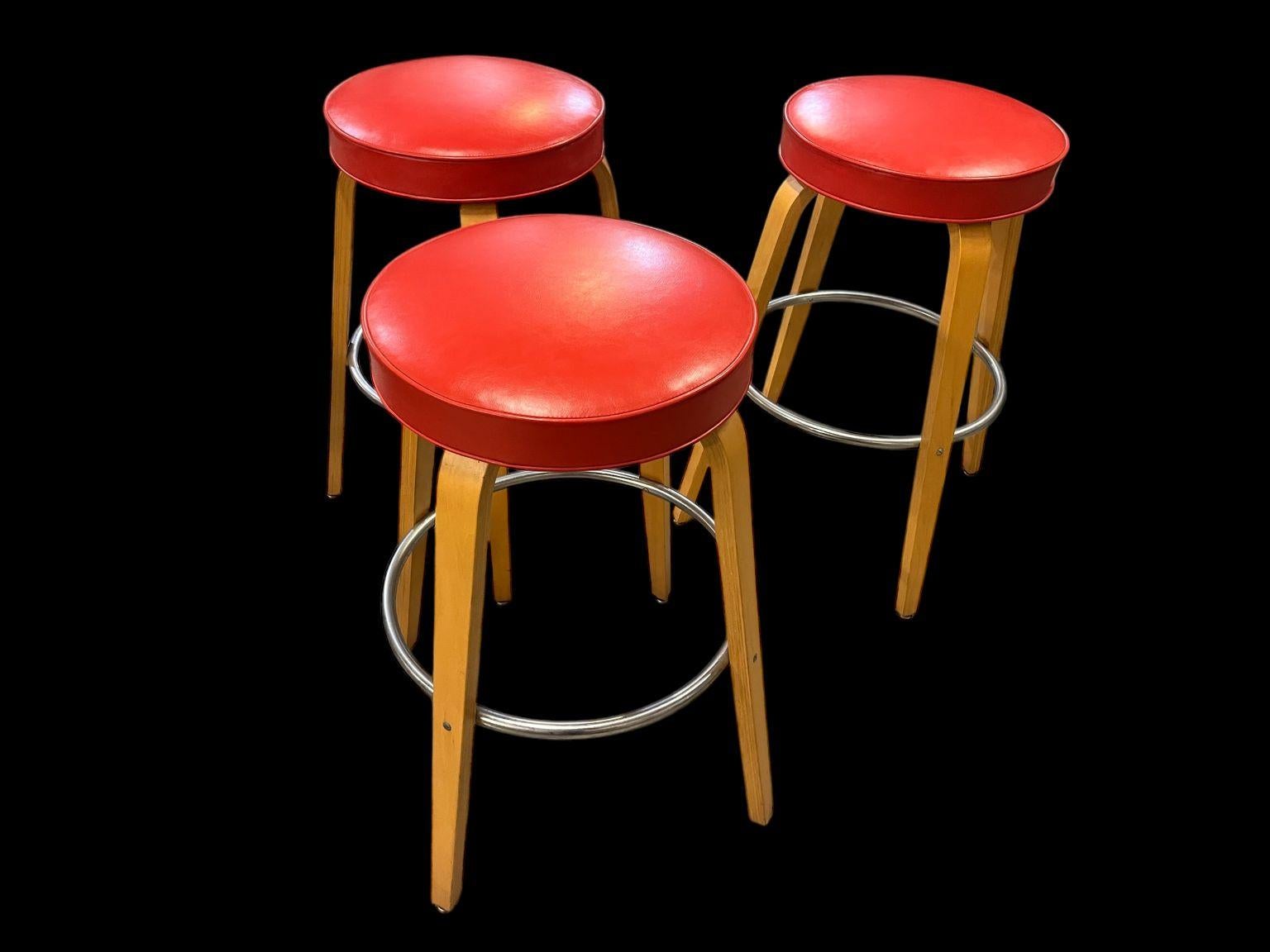 Mid-Century Modern Set Of Three Mid Century Bar Stools By Thonet Circa 1950’s For Sale