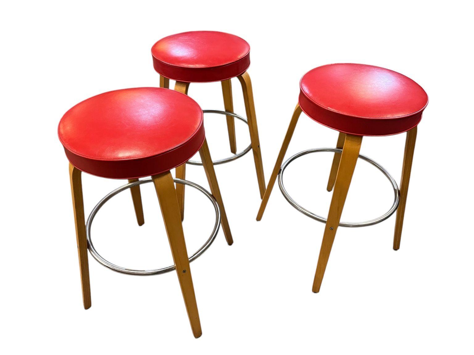 American Set Of Three Mid Century Bar Stools By Thonet Circa 1950’s For Sale