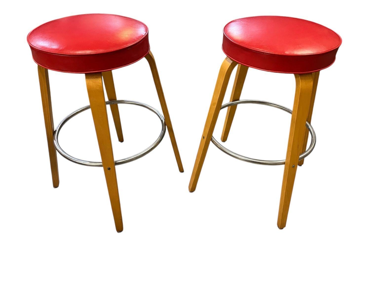 Mid-20th Century Set Of Three Mid Century Bar Stools By Thonet Circa 1950’s For Sale