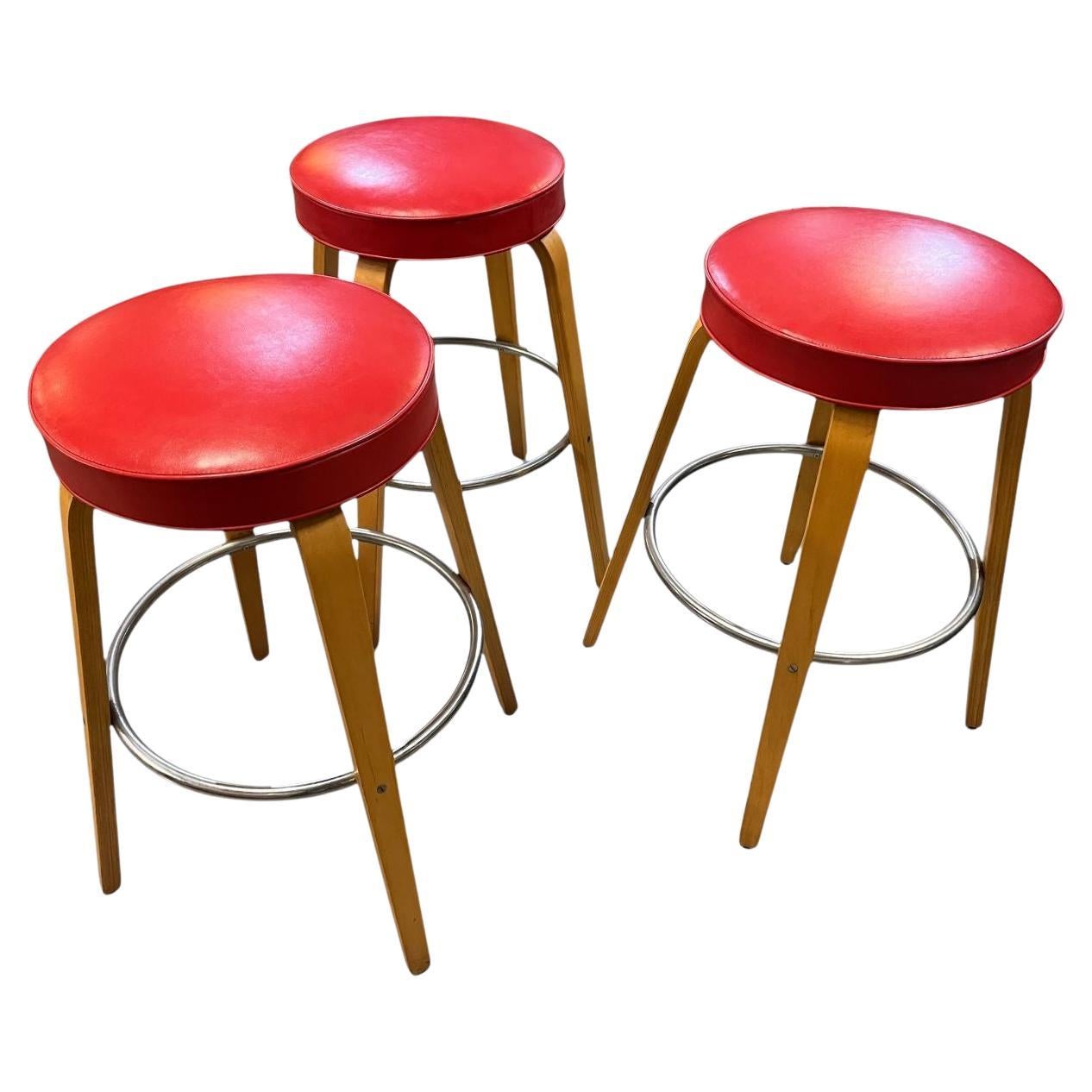 Set Of Three Mid Century Bar Stools By Thonet Circa 1950’s For Sale