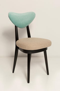 Set of Three Mid Century Beige Blue Green Mixed Heart Chairs, Europe, 1960s